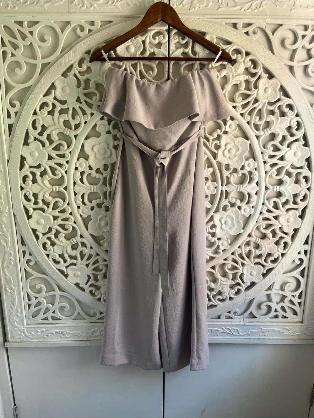 Babaton Light Lilac Off Shoulder Cropped Wide Leg Jumpsuit Belted Size 4